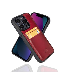 Bouletta Apple iPhone 14 Pro Uyumlu Deri Kartlıklı Arka Kapak V4EF Kırmızı