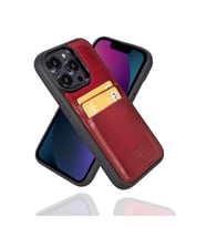 Bouletta Apple iPhone 14 Pro Uyumlu Deri Kartlıklı Arka Kapak V4EF Kırmızı