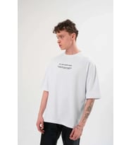 pilelistore- Unisex Bisiklet Yaka Baskılı Oversize T-Shirt - Beyaz