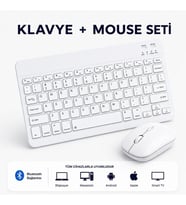 ScHitec Bluetooth Klavye + 2,4 Ghz+Bluetooth Mouse Seti Type-C Şarjlı Beyaz
