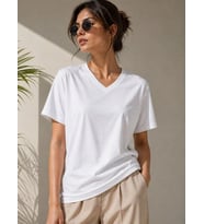 Essen V Yaka Basic Tişört Kısa Kol Yazlık Regular Fit T-Shirt - Beyaz