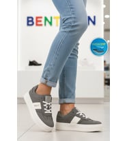 United Colors Of Benetton Gri Hafızalı Taban Keten Bağcıklı Kadın Sneaker BNI-11241 Z
