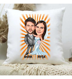 Kişiye Özel Gelin Damat Karikatürlü Yastık