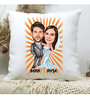Kişiye Özel Gelin Damat Karikatürlü Yastık