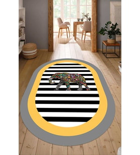 Dijital Baskılı Kaymaz Taban Yıkanabilir Oval Salon Halısı Mutfak Halısı Yolluk NDO-HS-533 (Sarı)
