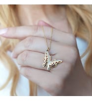 925 Ayar Gümüş Kelebek Kadın Hediye Kolye (Gold)