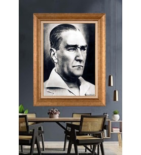Altın Varaklı Çerçeveli Paspartulu Atatürk Tablo TR1565 (Gold)