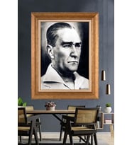 Altın Varaklı Çerçeveli Paspartulu Atatürk Tablo TR1565 (Gold)