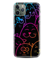 Apple iPhone 11 12 13 14 Pro Max Kılıf Desemli Silikon Neon Cats 1790
