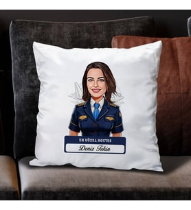 Kişiye Özel Hediye Karikatürlü En Güzel Hostes Yastık