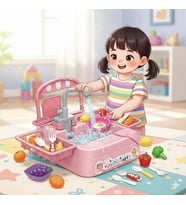 Pembe Su Akıtan Mutfak Lavabosu Seti - Çeşmeli Sesli Lavabo - Mutfak Seti - Su Akan Musluk - Akan Mu