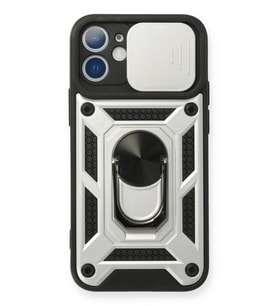 Newface Apple iPhone 12 Mini Kılıf Pars Lens Yüzüklü Silikon - Gümüş