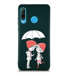 Huawei P30 Lite Soft Premier Kapak Aşk Tasarımlı Silikon Kılıf - Yeşil (Şeffaf)