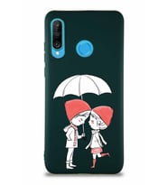 Huawei P30 Lite Soft Premier Kapak Aşk Tasarımlı Silikon Kılıf - Yeşil (Şeffaf)