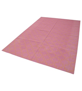Modern Pudra Pembe Geometrik Kilim El Dokuma Yün Karışımlı Salon Kilimi Çocuk Odası