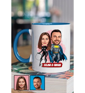 Sevgililere Özel Süper Kahraman  Karikatürlü Mavi Kupa Bardak