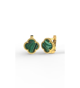 925 Ayar Yeşil Kaplangözü Taşlı Gold Van Cleef Yonca Gümüş Küpe