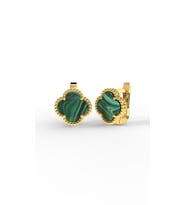 925 Ayar Yeşil Kaplangözü Taşlı Gold Van Cleef Yonca Gümüş Küpe