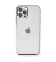 iPhone 12 Pro Max Kılıf Kamera Korumalı Lensli Silikon - Gümüş