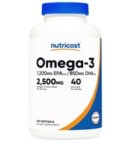 Nutricost Omega 3 Fish Oil - 2500MG, 120 Softgels (40 Serv) - Fish Oil, Wild Caught! 1200mg EPA 850mg DHA - Non-GMO, Gluten Free. (Renksiz)