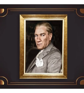 Altın Varaklı Çerçeveli Paspartulu Atatürk Tablo nl02A338 (Gold)