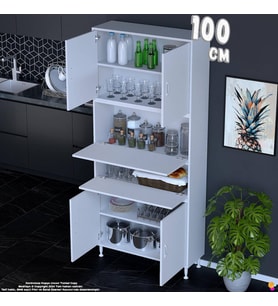 Eliusta Derin 100 cm 6 Kapaklı Çok Amaçlı Mutfak Kiler Dolabı Organizer Banyo Çocuk Odası Boy Dolabı Beyaz