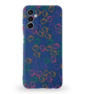 Samsung Galaxy A04s Uyumlu Lansman Kılıf Hello Kitty Tasarımlı İçi Kadife Kapak-Lacivert (Şeffaf)