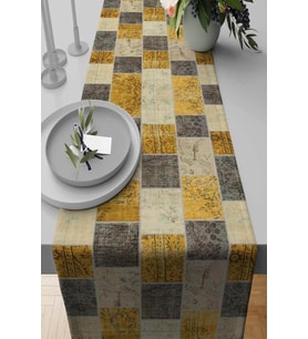 Sarı Patchwork Desenli Premium Masa Örtüsü Runner RNR296