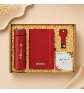 Kişiye Özel İsim Baskılı Dereceli Termos Defter ve 16 GB USB Bellek Premium Hediye Seti
