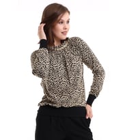 Şiir Vista Kadın Yumuşak Dokulu Reglan Uzun Kollu Yaka Zincir Aksesuar Leopar Jakar Desen Örme Bluz (Leopar Dsn Bej)