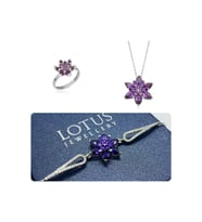 Lotus Çiçeği Kolye,bileklik Ve Yüzük Seti 925 Ayar Gümüş Set