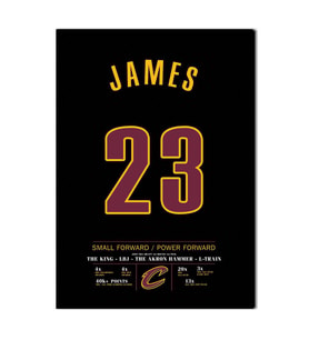 LeBron James 23 Forma Kanvas Tablo 40x55cm NBA Cleveland Cavaliers Jersey