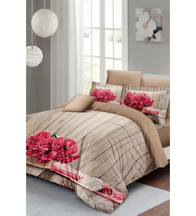 Çift Kişilik Nevresim Takımı Sık Dokuma Pamuk Saten 3d Özel Tasarım Pink Flowers
