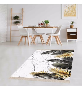 Kuş Tüyü Mermer Desenli Dijital Baskılı Kaymaz Taban Modern Salon Halısı ve Yolluk (Siyah)