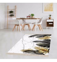 Kuş Tüyü Mermer Desenli Dijital Baskılı Kaymaz Taban Modern Salon Halısı ve Yolluk (Siyah)