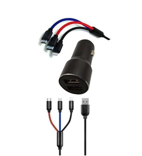 Çoklu Hızlı Şarj Kablosu ve Seyahat Araç Şarj Soketi Type-C Mikro İphone Uyumlu 1.2 Metre 3A (Çok Renkli)