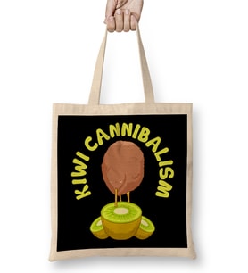 Funny Kiwi Cannibalism Pun Adorable Animal Fruit Bez Çanta Uzun Saplı
