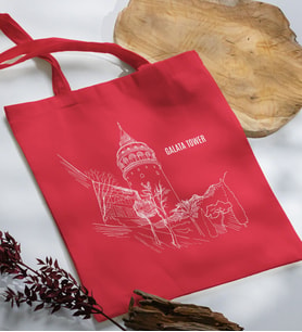 BK Gift İstanbul Tasarımlı Kırmızı Kumaş Bez Çanta, Baskılı Omuz Çantası, Alışveriş Çantası, Arkadaşa Hediye-6