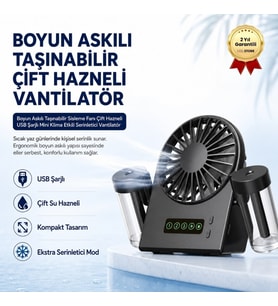 Boyun Askılı Taşınabilir Sisleme Fanı Çift Hazneli USB Şarjlı Mini Klima Etkili Serinletici Vantilatör