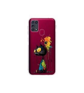 Samsung Galaxy M31 ile Uyumlu Splash Kedi Tasarımlı Şeffaf Silikon Kılıf