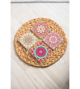 Baskılı Doğal Taş Bardak Altlığı 4'lü Set 10x10x1 Cm