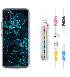 Samsung M21 M22 M23 M30 M31S M32 Kılıf Kablo Koruma Spiral Silikon Mistik Çiçekler 1650