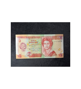 QUEEN ELİZABETH II Belize 5 Dolar 2020 UNC ÇİL BELIZE $ 5 DOLLARS 2020