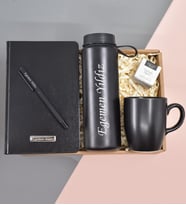Kişiye Özel Siyah Defter& Siyah Roller Kalem& Siyah Cam Suluk& Siyah Kupa& Teashop Bitki Çayı Hediye Seti