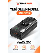 Snapron SNP-3035 30.000 Mah LCD Ekran Dahili Kablolu 22.5w Hızlı Şarj Powerbank