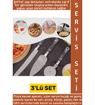 Premium Mutfak Pizza Börek Tatlı Düğün Pastası Kesme Sunum Şık Şeffaf Sap Detayı 3 Parça Servis Seti