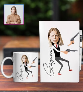 Kişiye Özel Karikatür Tasarım Defter Kalem Kupa Hediye Seti 96293