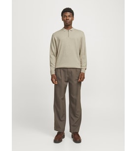 Jack & Jones JJEEMIL Knit Polo  Yarım Fermuar Uzun Kollu Erkek Triko (Gri)
