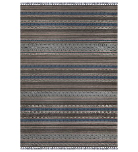 Mavi Renkli Kaymaz Tabanlı Yıkanabilir Makine Dokuma Kilim