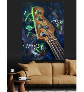 Neon Işıklı Elektro Gitar Sapı Dekoratif Kanvas - Mdf Ahşap Tablo